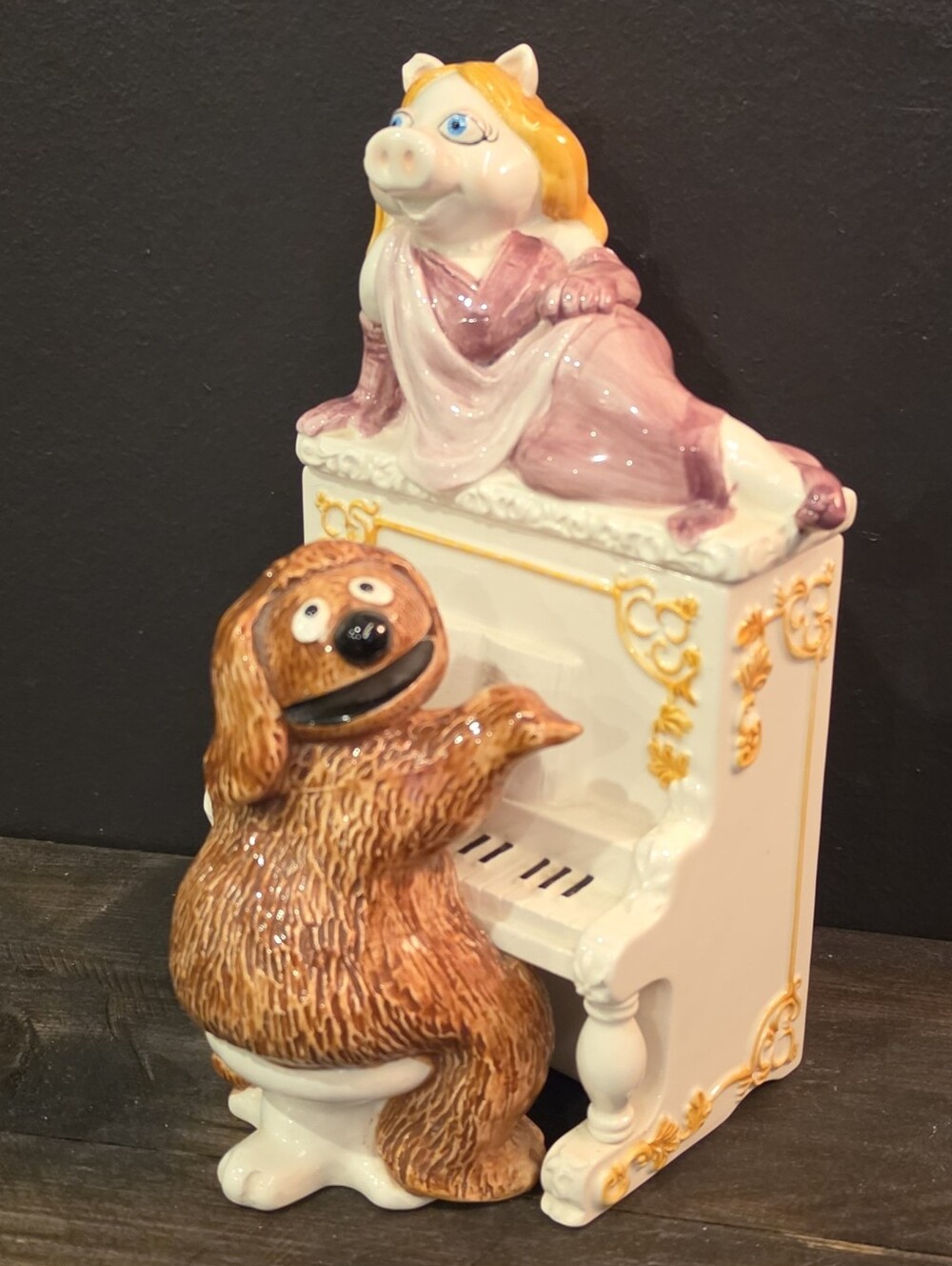 VTG Sigma Tastesetter Muppets Miss Piggy Rowlf Piano Ceramic Trinket Box 1970s